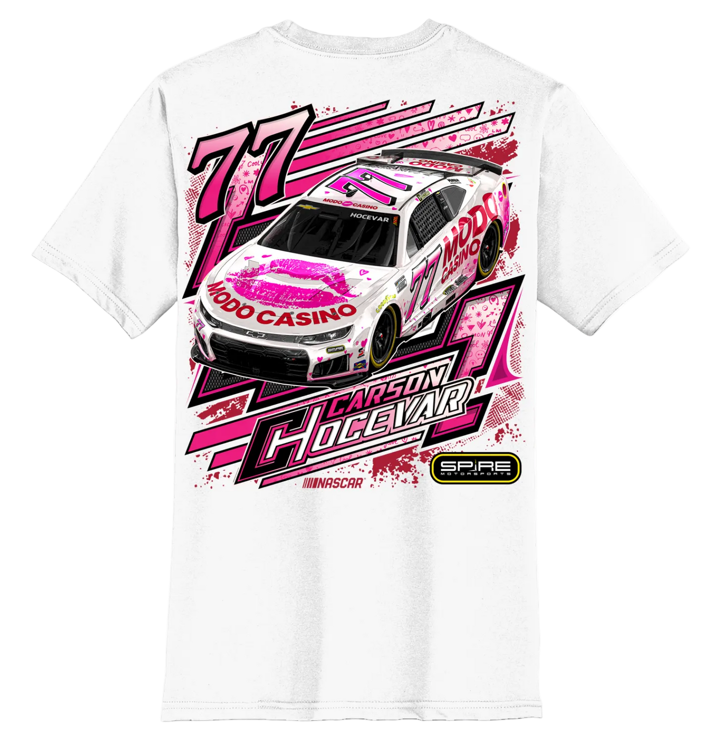 #77 Carson Hocevar Modo Casino T-Shirt 2026 (Pink & White)