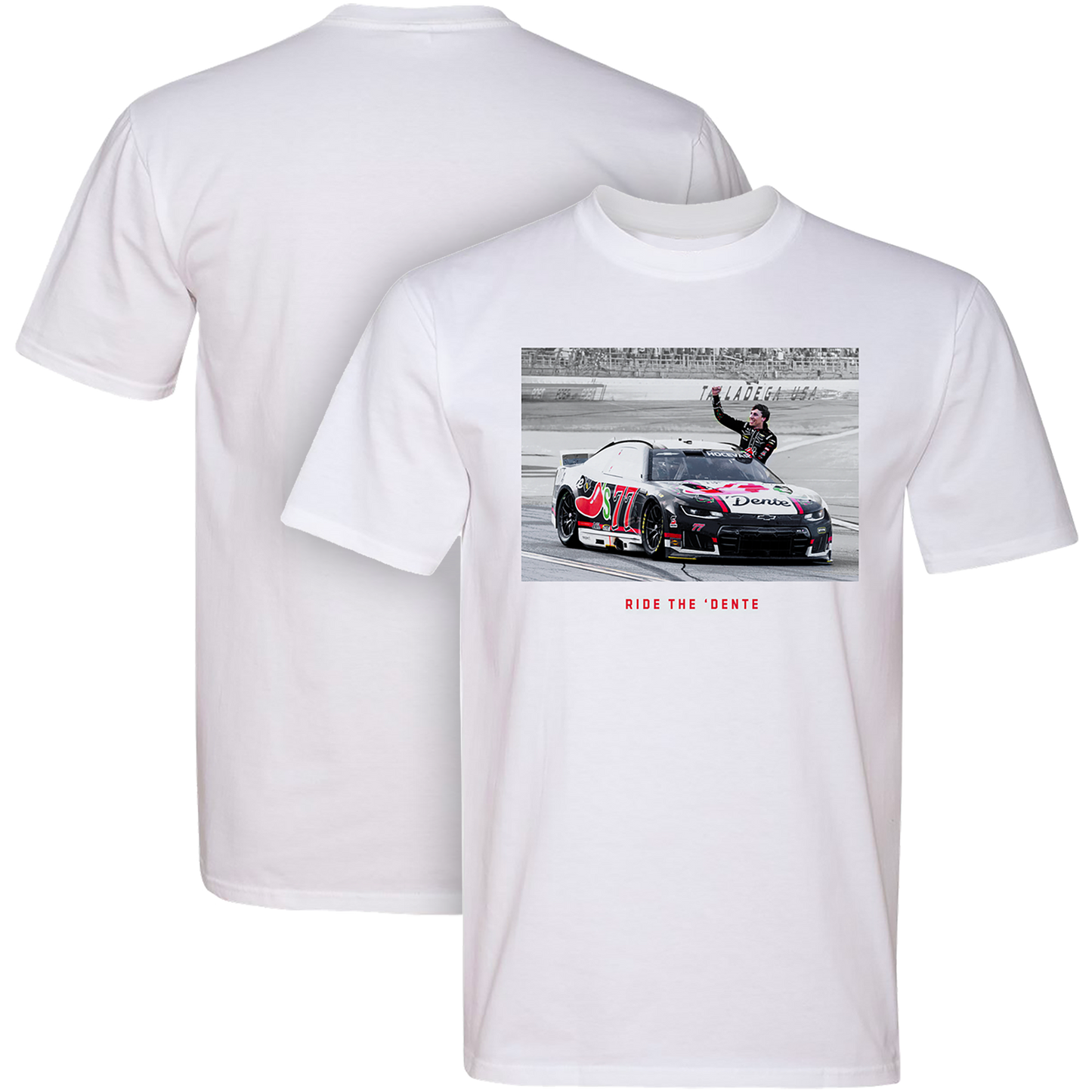 "Ride The 'Dente" #77 Carson Hocevar Chili's 'Dega Win T-Shirt