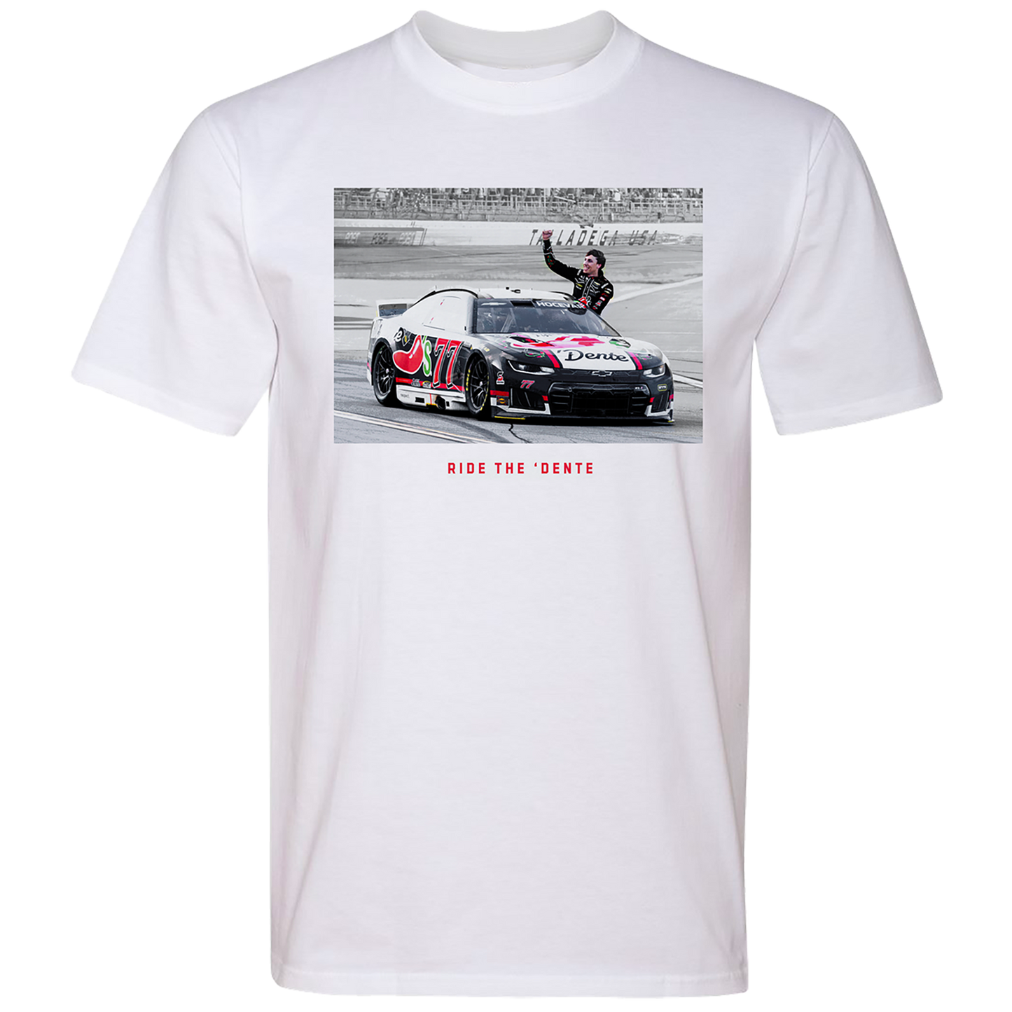 "Ride The 'Dente" #77 Carson Hocevar Chili's 'Dega Win T-Shirt
