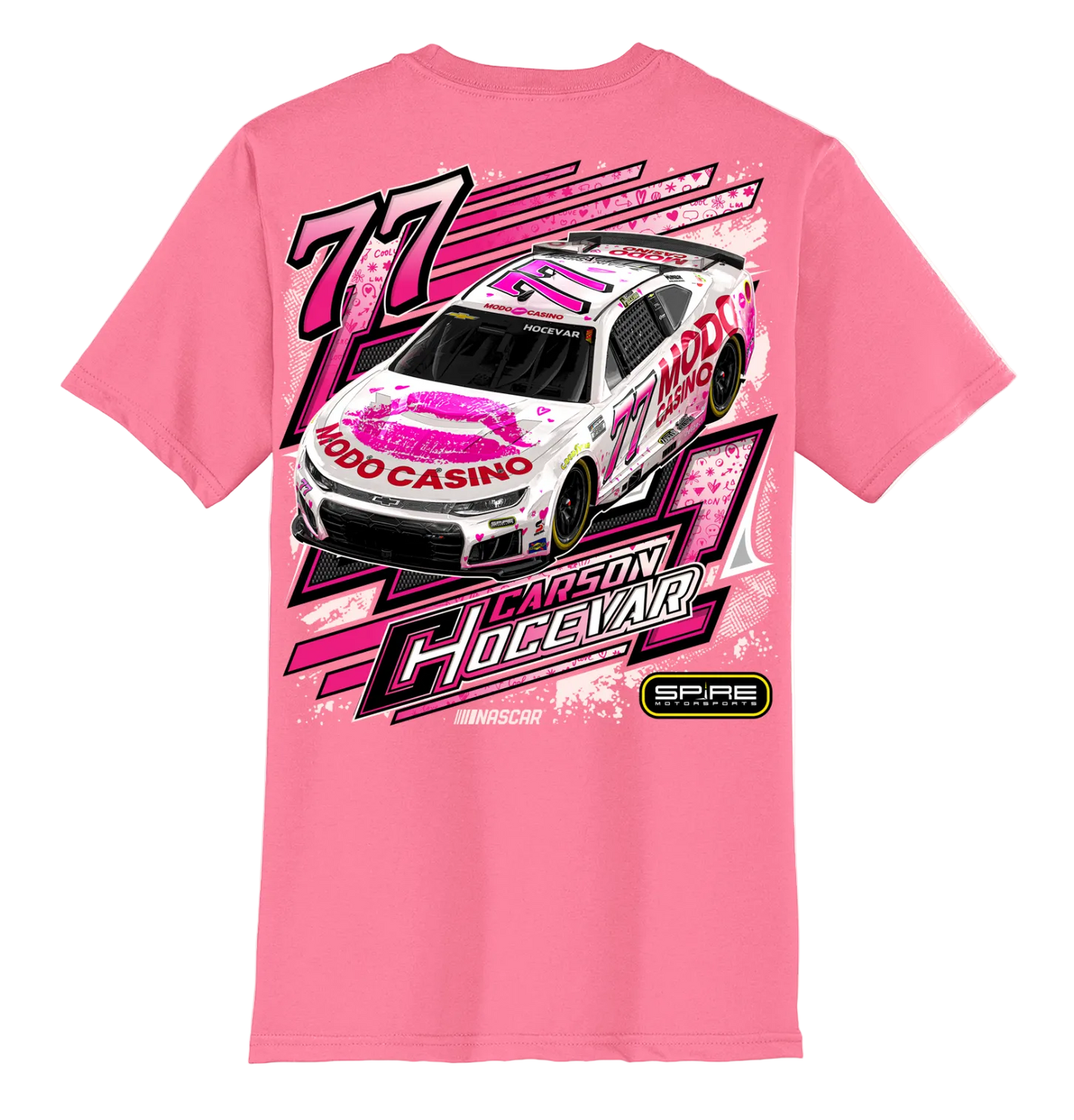 #77 Carson Hocevar Modo Casino T-Shirt 2026 (Pink & White)