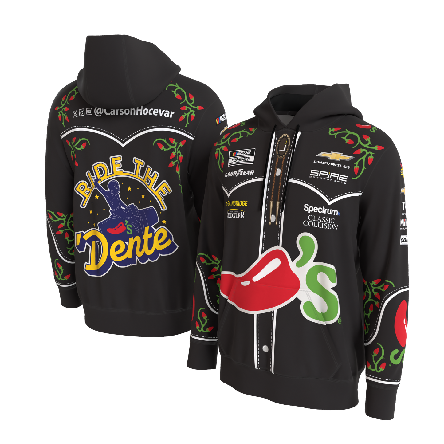 #77 Carson Hocevar Chili's Fire Suit Hoodie
